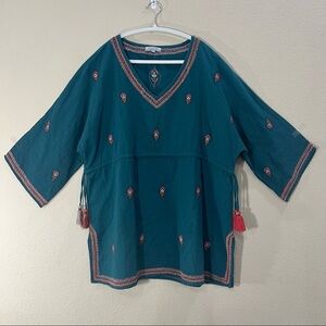 WORLD MARKET Womens Cotton Floral Embroidered Peasant Top Sz L/XL Boho Peasant